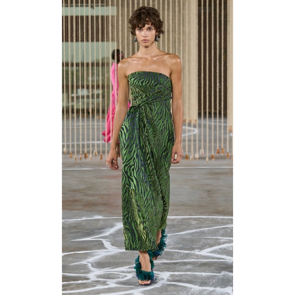 Ulla Johnson Runway $1990 Strapless Jacquard Midi Dress Abstract Print Size‎ 10